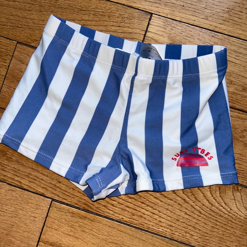 Zara Kids *Blue and White Striped Kids Swim Trunks